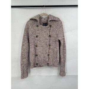 American Eagle Sweater Women Medium Purple Cream Knit Double Breasted Wool‎ Yak